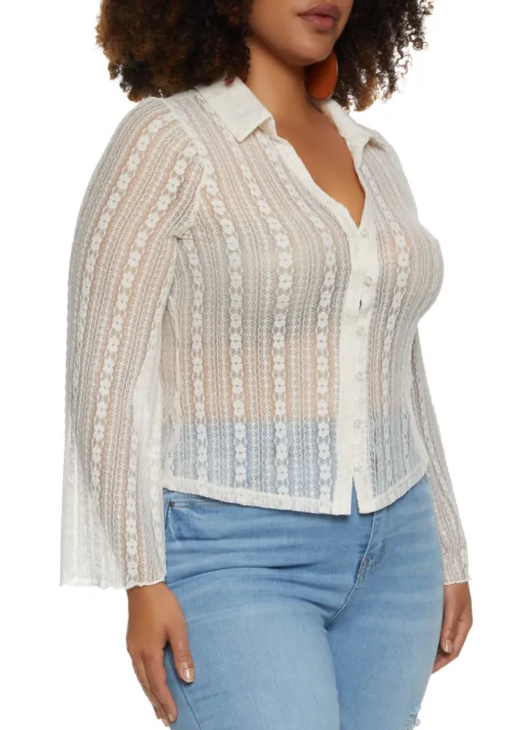 Plus Size Floral Lace Button Front Shirt sold by Rainbow