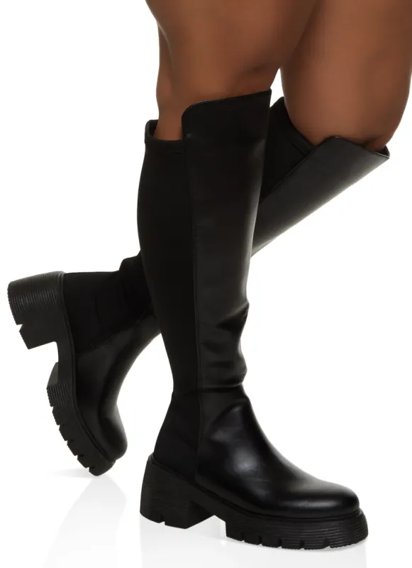 Elastic Back Wide Calf Platform Tall Boots sold by Rainbow