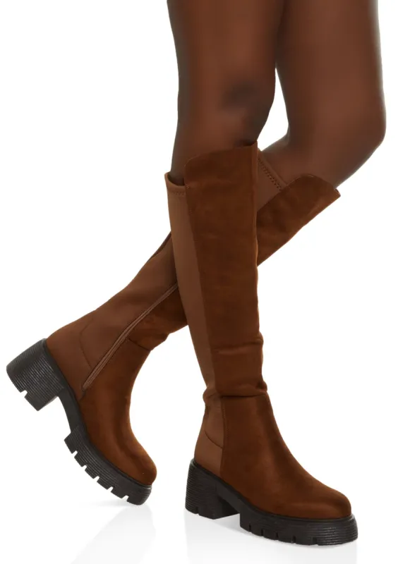Lug Sole Stretch Back Tall Boots sold by Rainbow