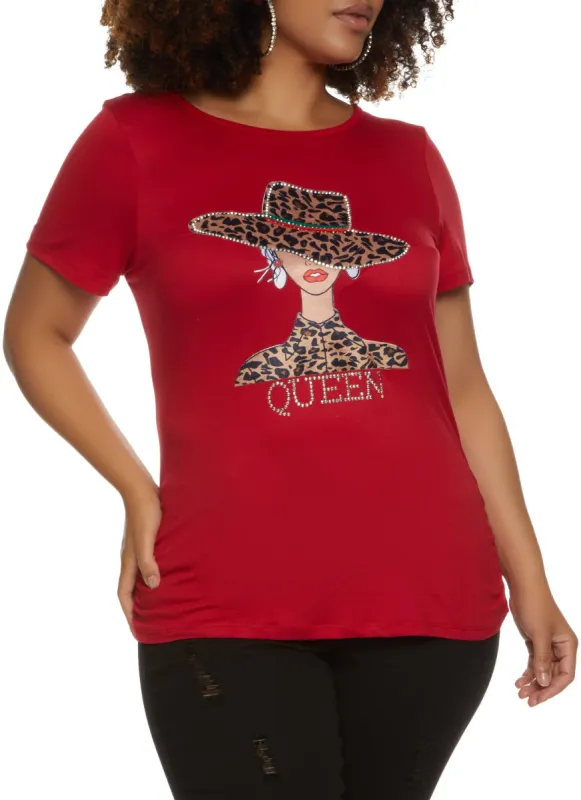 Plus Size Queen Rhinestone Graphic Tee sold by Rainbow