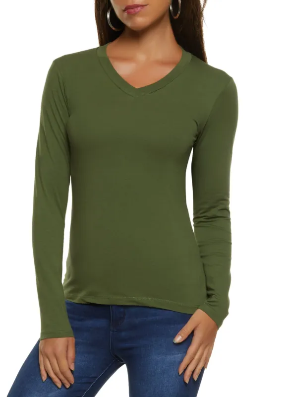 Basic Long Sleeve V Neck Top sold by Rainbow