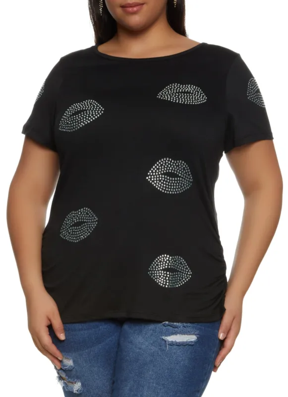 Plus Size Rhinestone Lip Graphic Tee sold by Rainbow
