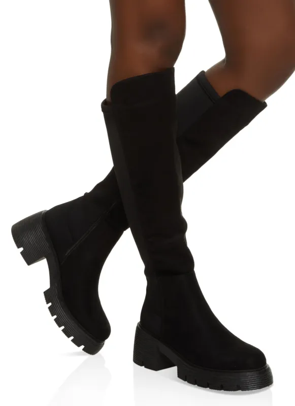 Lug Sole Stretch Back Tall Boots sold by Rainbow