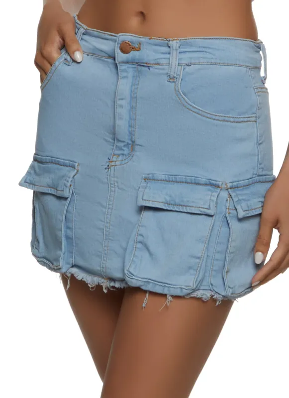 Frayed Hem Cargo Pocket Mini Skirt sold by Rainbow