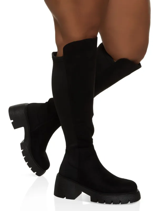Elastic Back Wide Calf Platform Tall Boots sold by Rainbow
