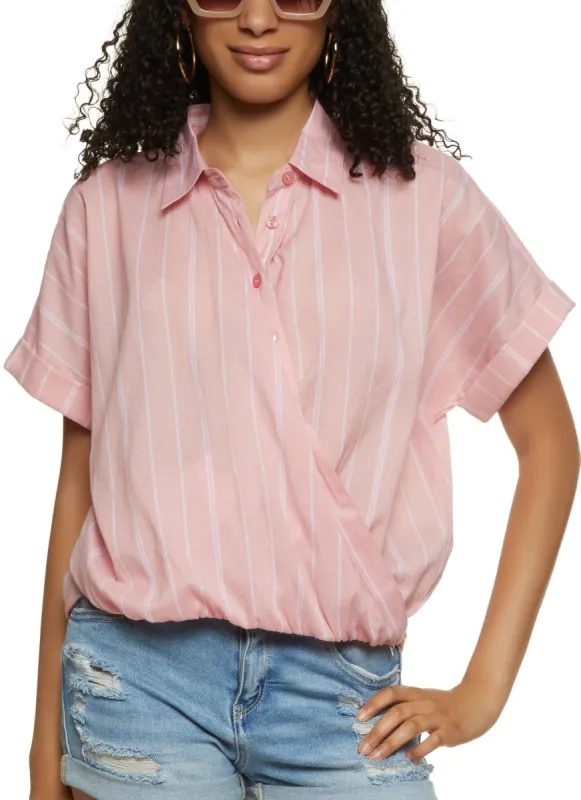 Striped Short Sleeve Wrap Shirt sold by Rainbow