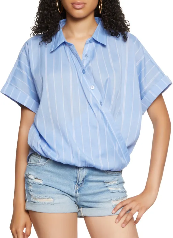 Striped Short Sleeve Wrap Shirt sold by Rainbow
