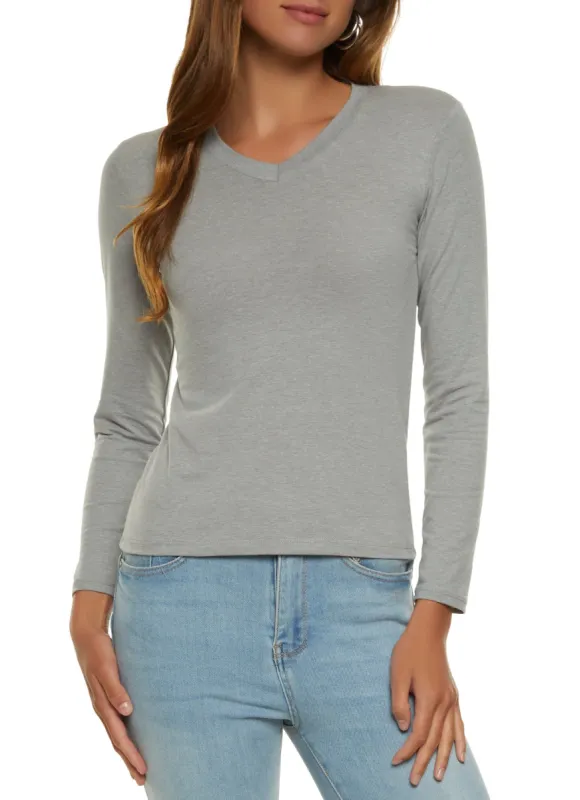 Basic Long Sleeve V Neck Top sold by Rainbow