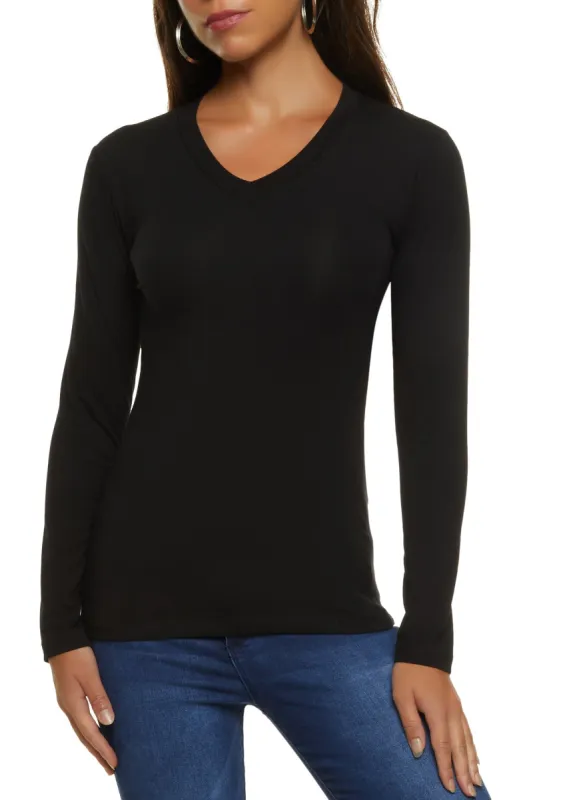 Basic Long Sleeve V Neck Top sold by Rainbow