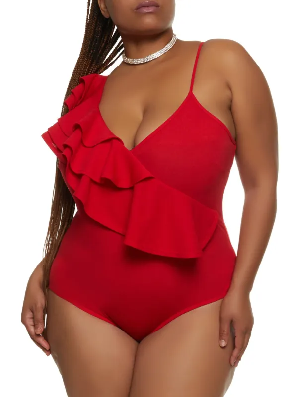 Plus Size Ruffle Trim Bodysuit sold by Rainbow