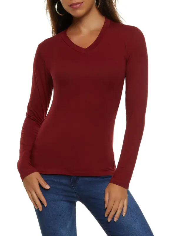 Basic Long Sleeve V Neck Top sold by Rainbow