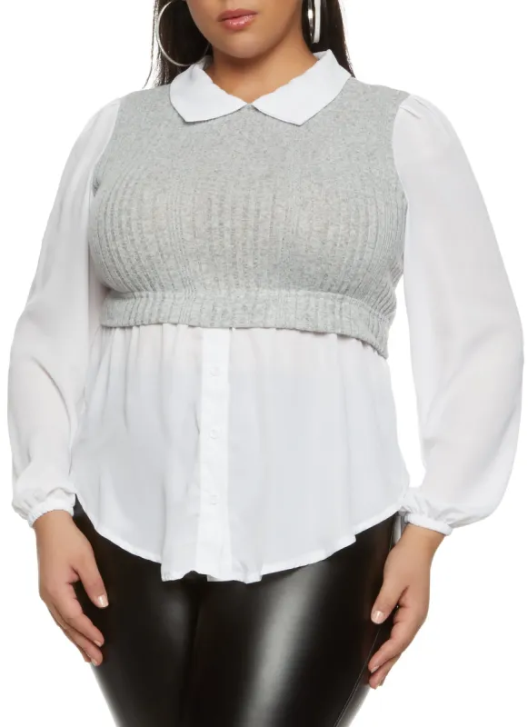 Plus Size Balloon Sleeve Sweater Vest Shirt sold by Rainbow