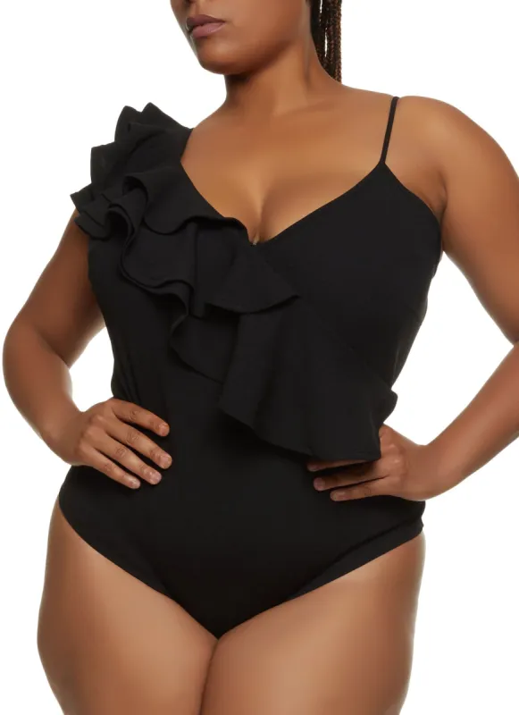 Plus Size Ruffle Trim Bodysuit sold by Rainbow