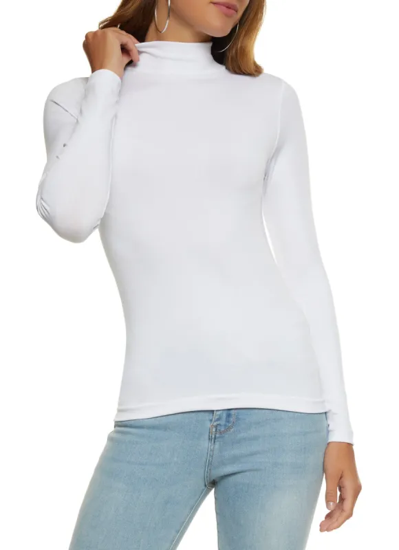 Basic Seamless Mock Neck Long Sleeve Tee sold by Rainbow