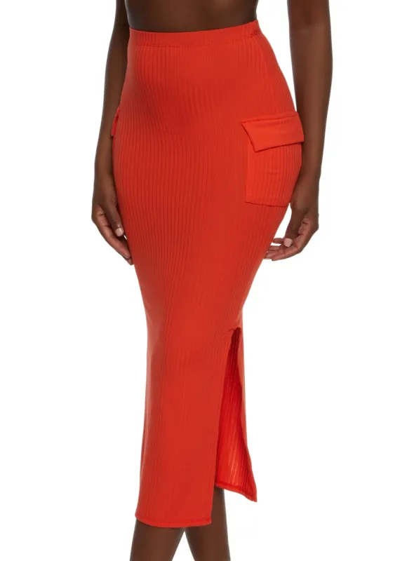 Ribbed Knit Cargo Skirt sold by Rainbow