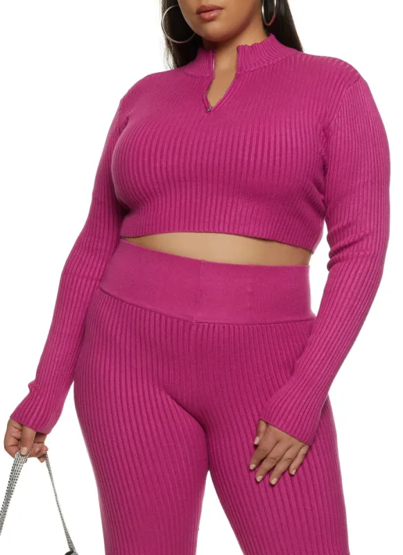 Plus Size Ribbed Zip Neck Crop Top sold by Rainbow
