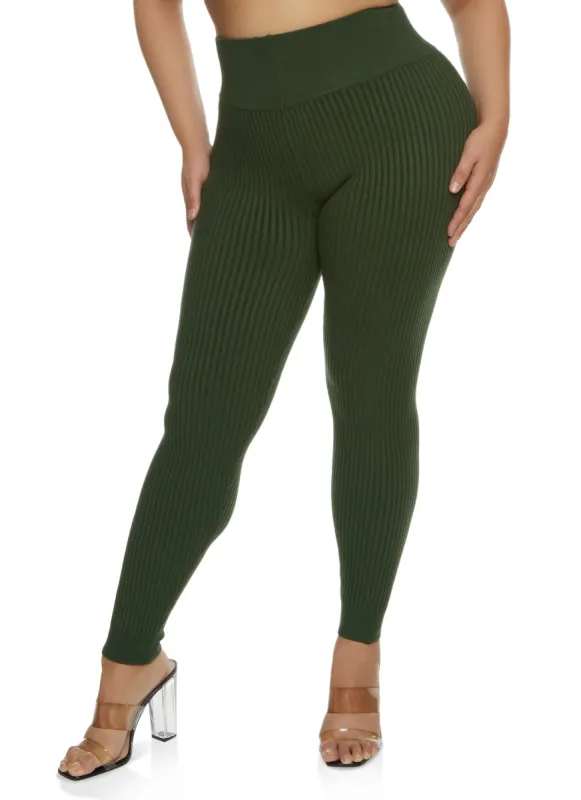 Plus Size Ribbed High Waisted Leggings sold by Rainbow