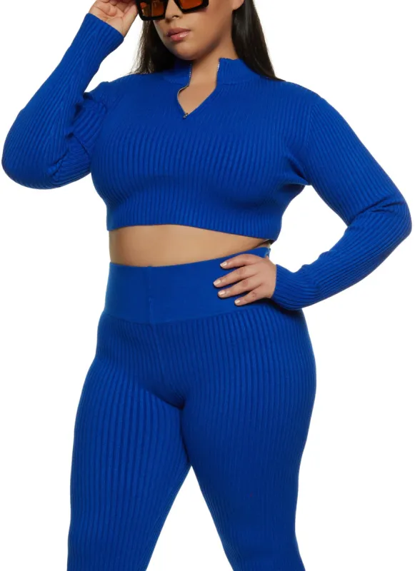 Plus Size Ribbed Zip Neck Crop Top sold by Rainbow