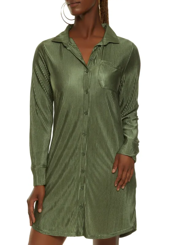 Plisse Mini Shirt Dress sold by Rainbow