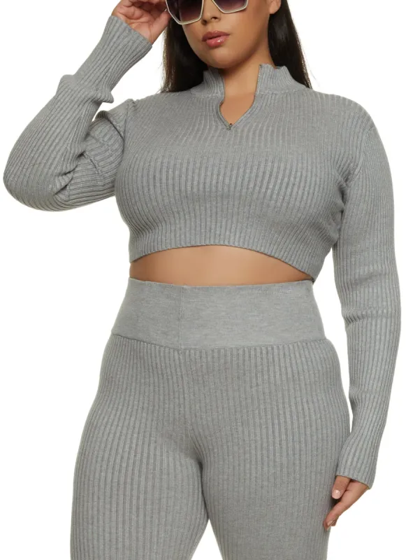 Plus Size Ribbed Zip Neck Crop Top sold by Rainbow