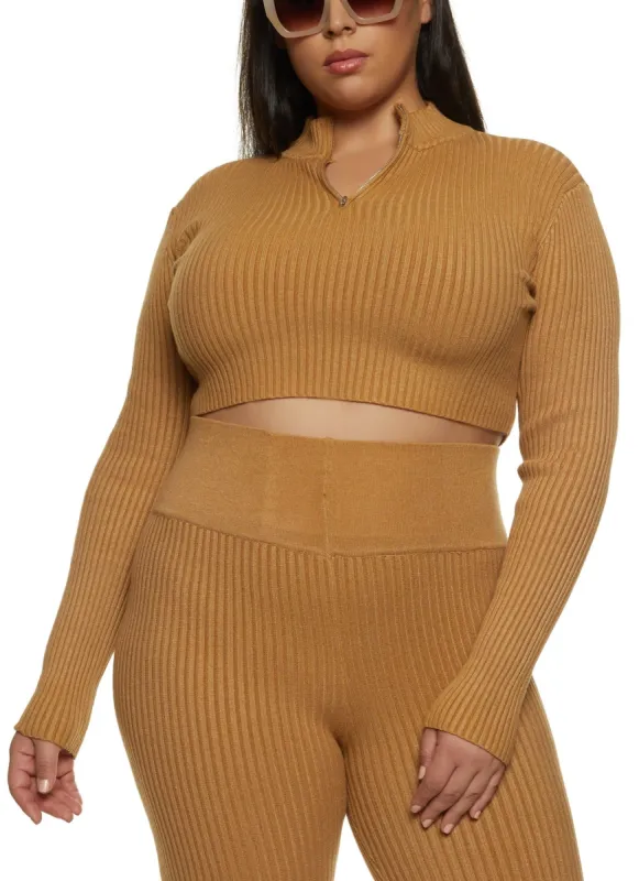 Plus Size Ribbed Zip Neck Crop Top sold by Rainbow