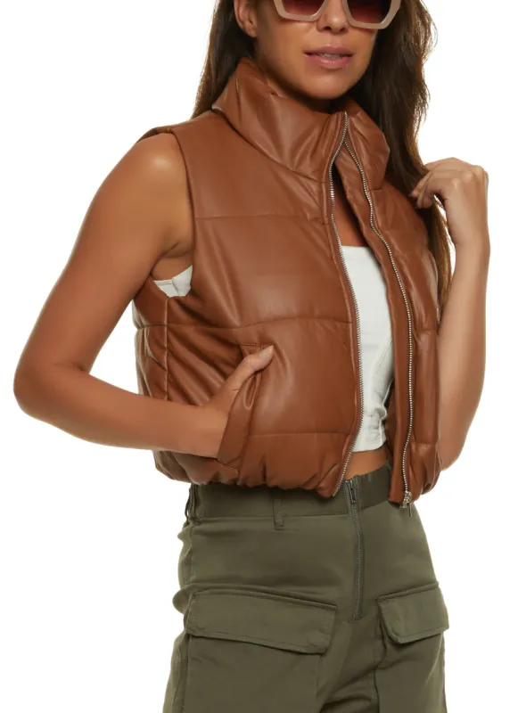 Faux Leather Cropped Puffer Vest sold by Rainbow