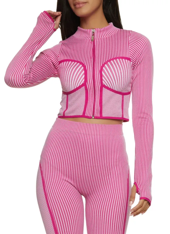 Seamless Striped Bustier Trim Track Jacket sold by Rainbow