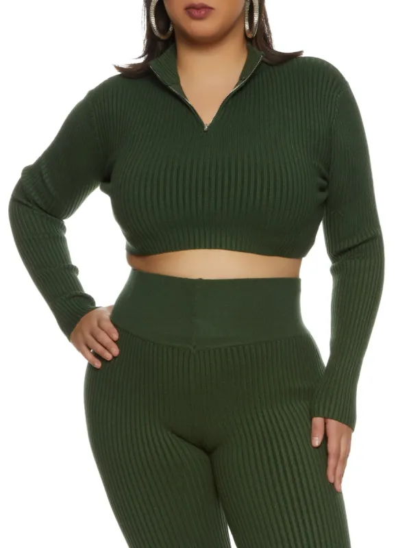Plus Size Ribbed Zip Neck Crop Top sold by Rainbow