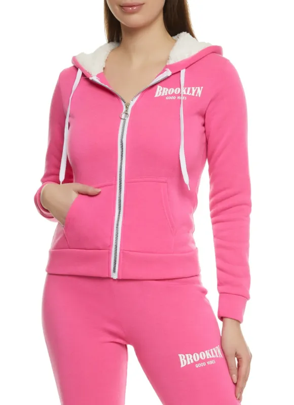 Brooklyn Good Vibes Sherpa Lined Zip Front Hoodie sold by Rainbow