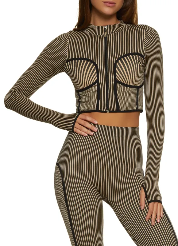 Seamless Striped Bustier Trim Track Jacket sold by Rainbow