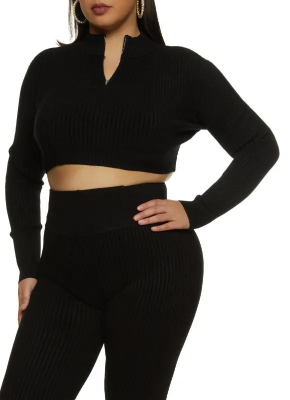 Plus Size Ribbed Zip Neck Crop Top sold by Rainbow