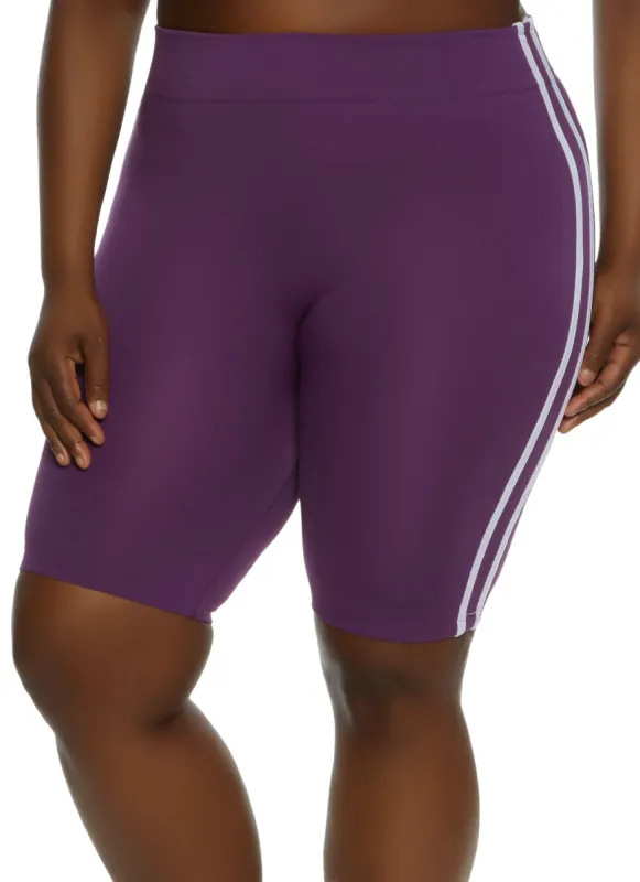 Plus Size Varsity Stripe Detail Bike Shorts sold by Rainbow
