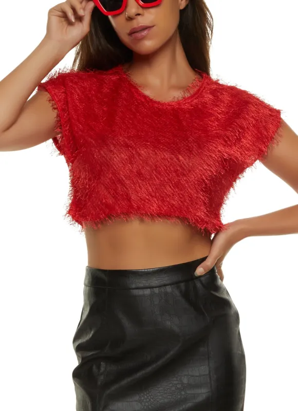 Eyelash Knit Crew Neck Crop Top sold by Rainbow