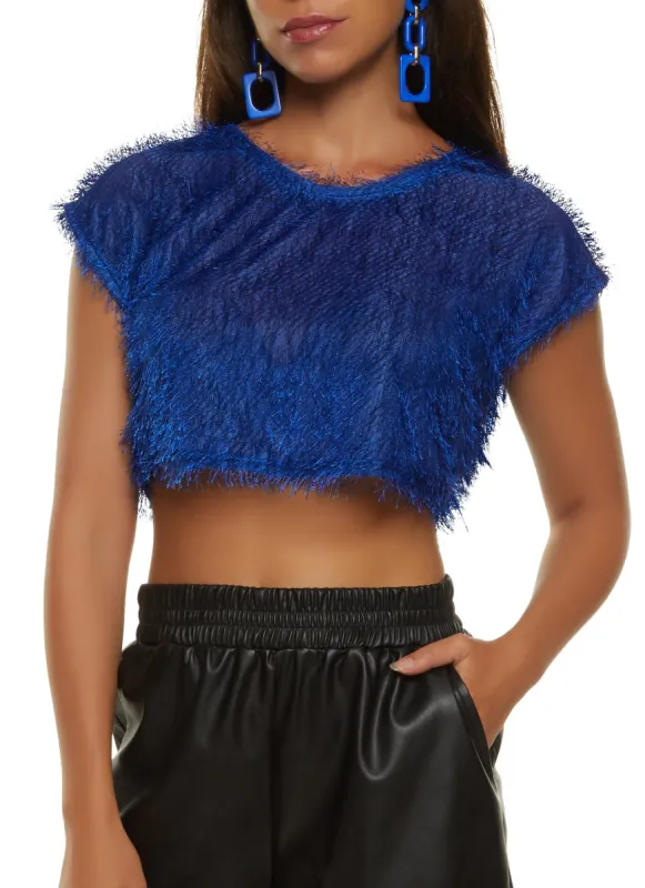 Eyelash Knit Crew Neck Crop Top sold by Rainbow