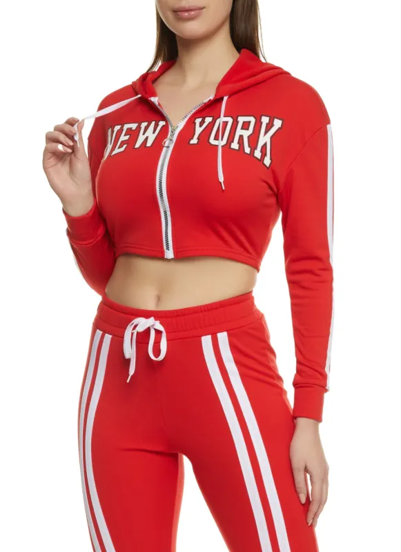 New York Zip Front Cropped Graphic Hoodie sold by Rainbow