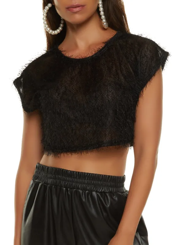Eyelash Knit Crew Neck Crop Top sold by Rainbow