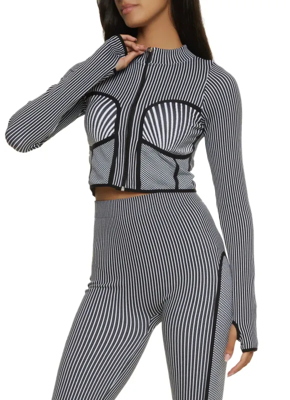 Seamless Striped Bustier Trim Track Jacket sold by Rainbow