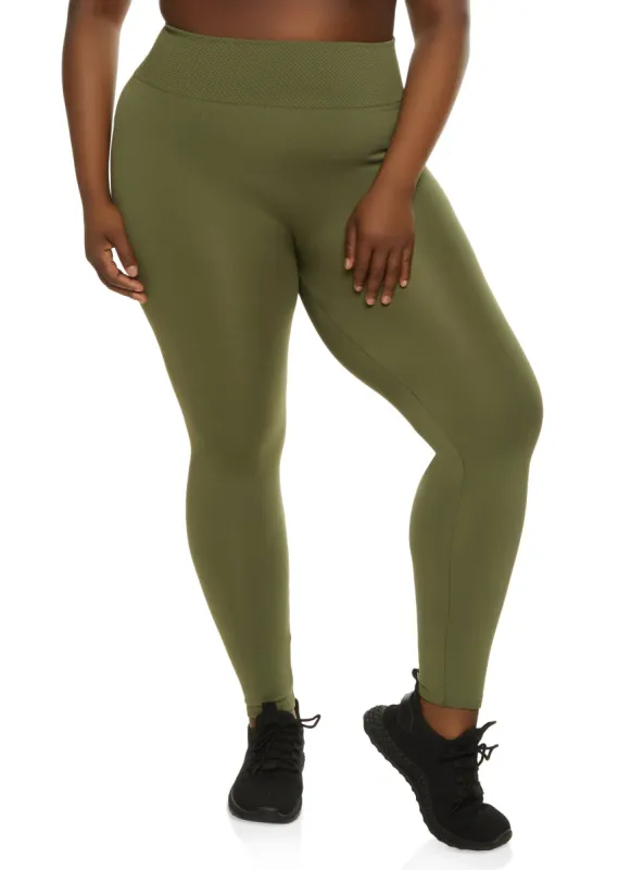 Plus Size Fleece Lined Seamless High Waist Leggings sold by Rainbow