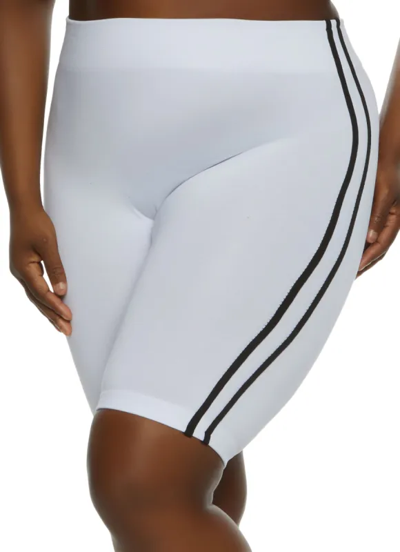 Plus Size Varsity Stripe Detail Bike Shorts sold by Rainbow