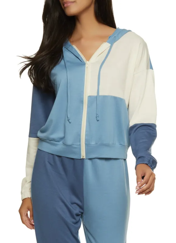 French Terry Color Blocked Zip Front Hoodie sold by Rainbow