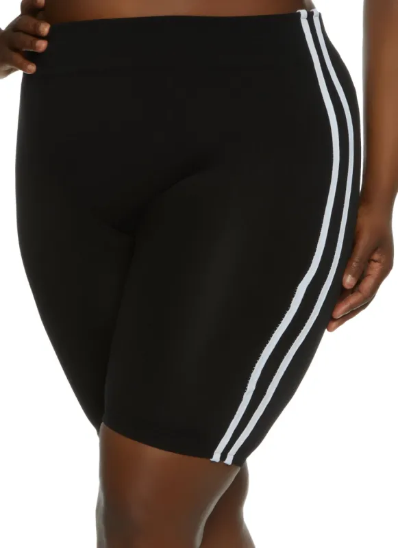 Plus Size Varsity Stripe Detail Bike Shorts sold by Rainbow