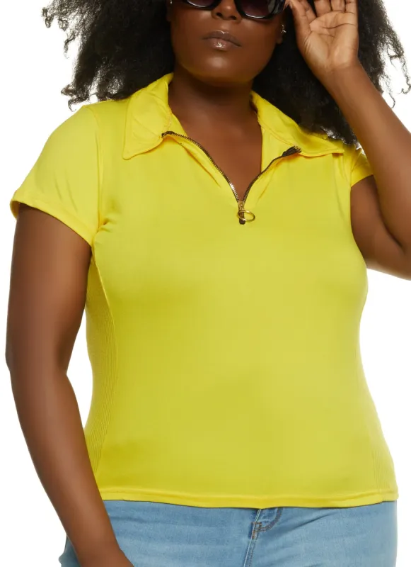 Plus Size Solid Half Zip Polo Shirt sold by Rainbow
