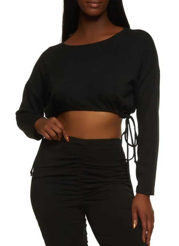 French Terry Drawstring Hem Cropped Sweatshirt sold by Rainbow