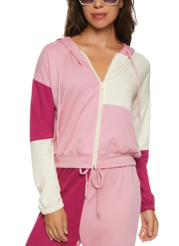 French Terry Color Blocked Zip Front Hoodie sold by Rainbow