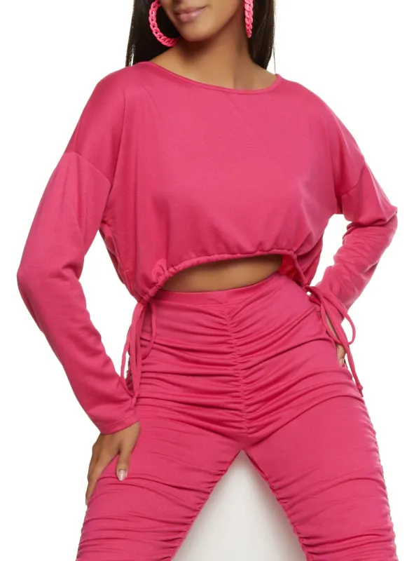 French Terry Drawstring Hem Cropped Sweatshirt sold by Rainbow