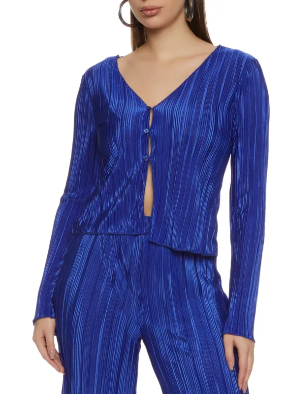 Plisse Button Front Blouse sold by Rainbow