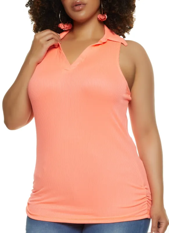 Plus Size Rib Knit Ruched Side Sleeveless Top sold by Rainbow
