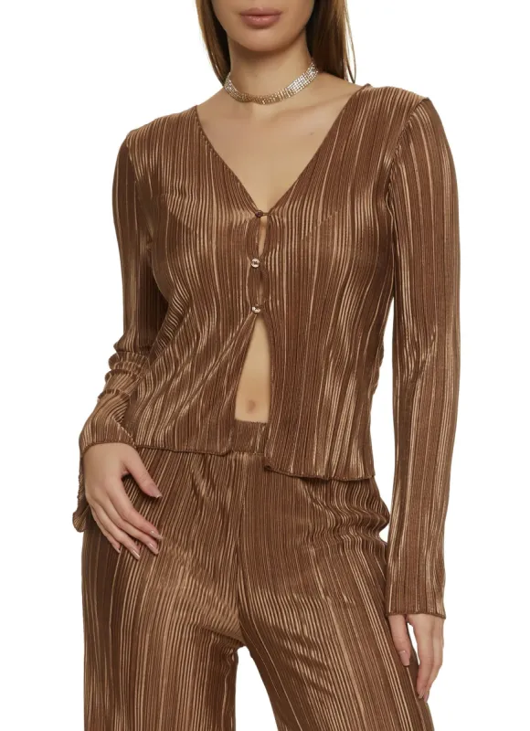 Plisse Button Front Blouse sold by Rainbow