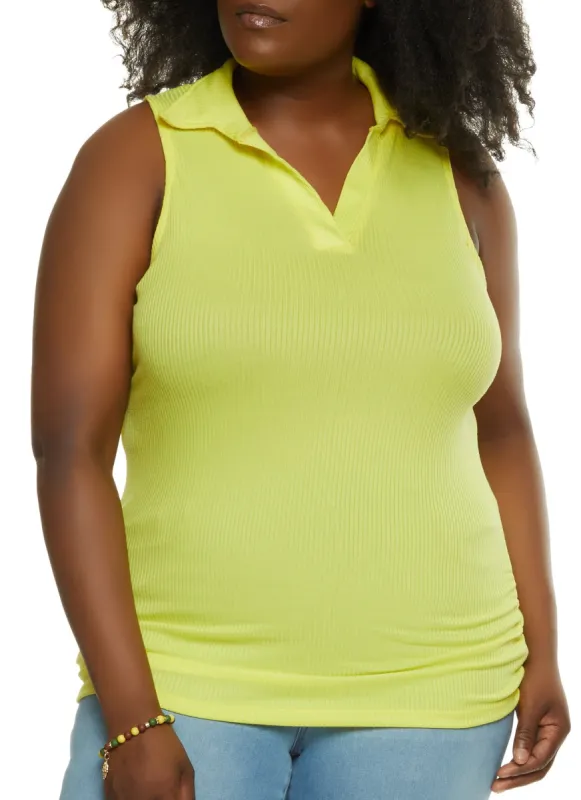 Plus Size Rib Knit Ruched Side Sleeveless Top sold by Rainbow
