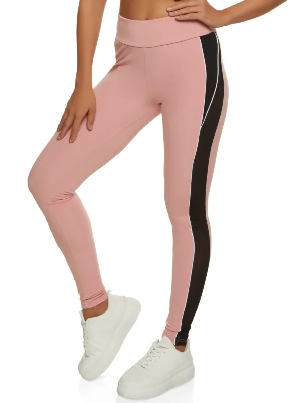 Contrast Piping Mesh Detail Leggings sold by Rainbow